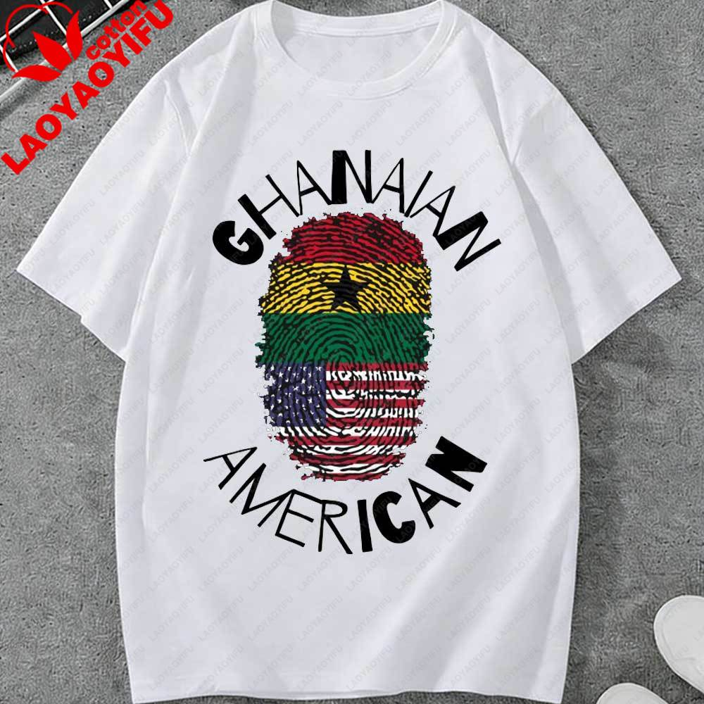 Juneteenth Ghanaian American Fingerprint Graphic TShirt Unisex Women USA Ghana Flag Heritage Pride Cotton Tops for Juneteenth Gift