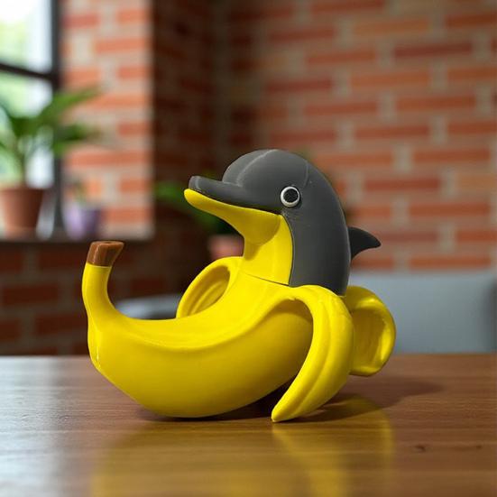 Банановый дельфин Орнамент Статуэтка с дельфином внутри Дизайн банана Скульптура на банановую тематику Украшение для дома