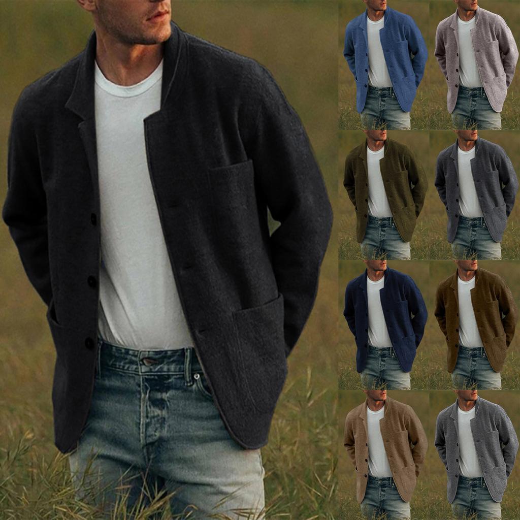 Autumn And Winter Men's Fashion Loose Cardigan Warm Jacket Sweater Stand Collar Knitting Coat