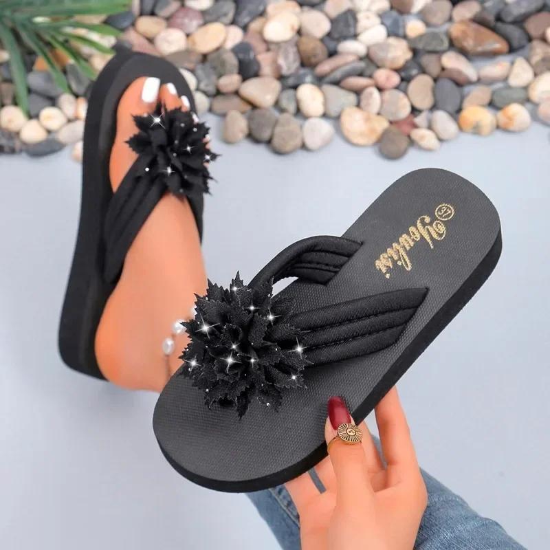 New Summer Women's Fashion Flower Designer Anti-Slip Thick-Soled Sandals Outdoor Open-Toe Vacation Beach Women's Slippers