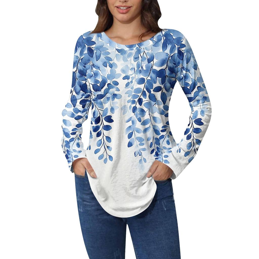 Рубашки для женщин Милые винтажные узоры с принтом Футболка с длинным рукавом Туника Топы Хлопковые пуловеры