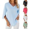 Women's Fashion Solid Color V-Neck Split Middle Seleve Loose Chiffon Shirt Top