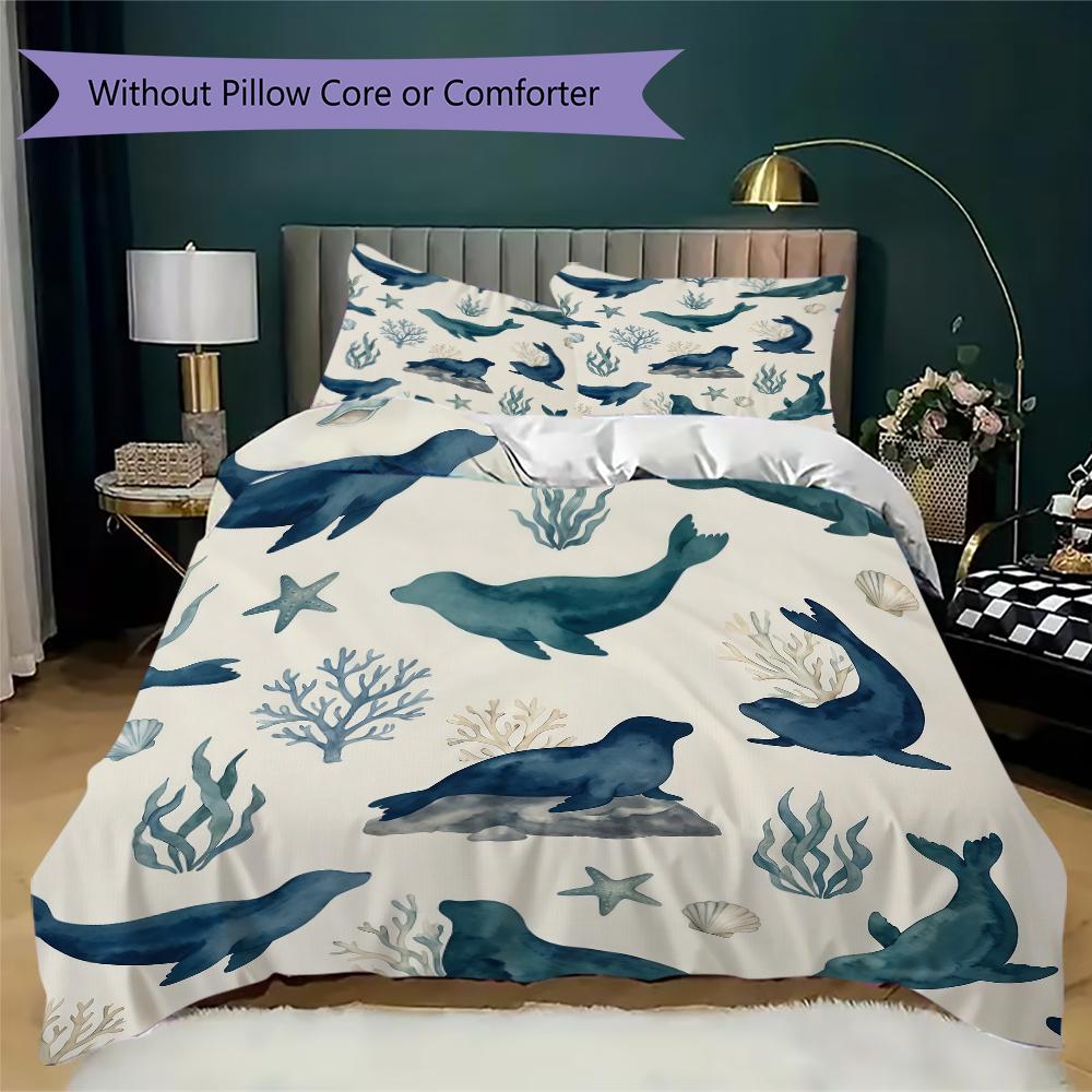Real Ocean Life Pattern Bedding uilt Set uilt Cover Pillowcase Home Decoration Birthday Gift (1 * duvet cover + 2 * pillowcase without core)