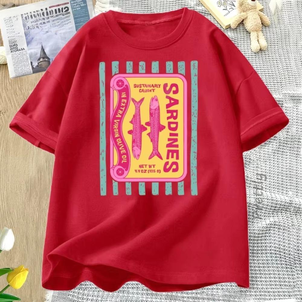 Графичная футболка с сардинами Ретро футболка для гурманов Футболка с принтом консервированной рыбы Летняя футболка в морском стиле Футболка рыбака Одежда для мужчин и женщин