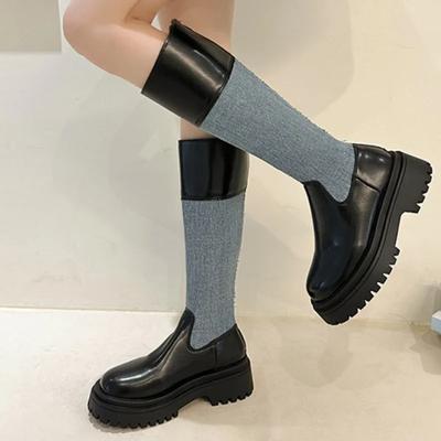 2024 Горячая Распродажа Женская Обувь Женские Ботинки Сзади Молния Модные Цвета Сочетания Современные Ботинки Женские Новые Круглые Носки Сапоги До Середины Икры Zapatos