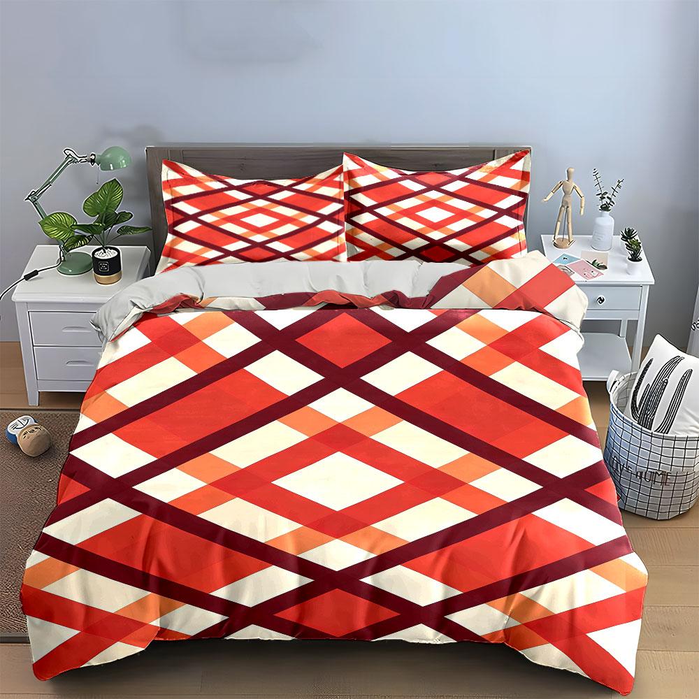 Red and orange plaid. Bedding sets Duvet cover sets Duvet covers Pillowcases(1 * Duvet Cover 2 * Pillowcases, without duvet insert)