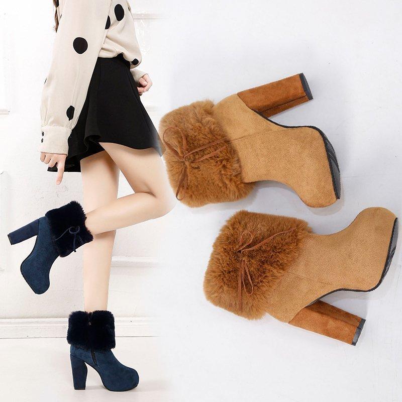 2024 Осень/Зима Новые Сапоги на толстом каблуке, повседневная мода, замша, перевернутый бархат, теплая женская обувь