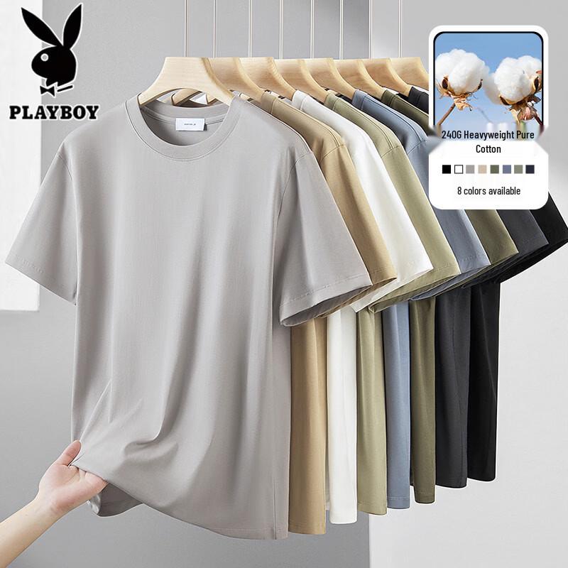 PLAYBOY Мужская свободная футболка из чистого хлопка, тяжелая
