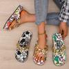 2025 Summer Foreign Trade Thick Bottom Round Toe Slippers Women's European and American Graffiti Chain Decorative Flip-flops Wish