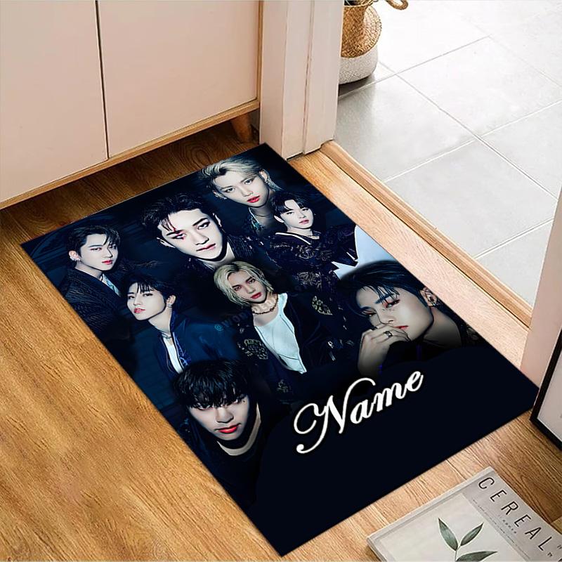 Custom Name K-pop stray Style Collective Rug for Living Room, Game Rooms, Office, Bedroom, Floor Mat Playful Design, fan gifts Christmas decor