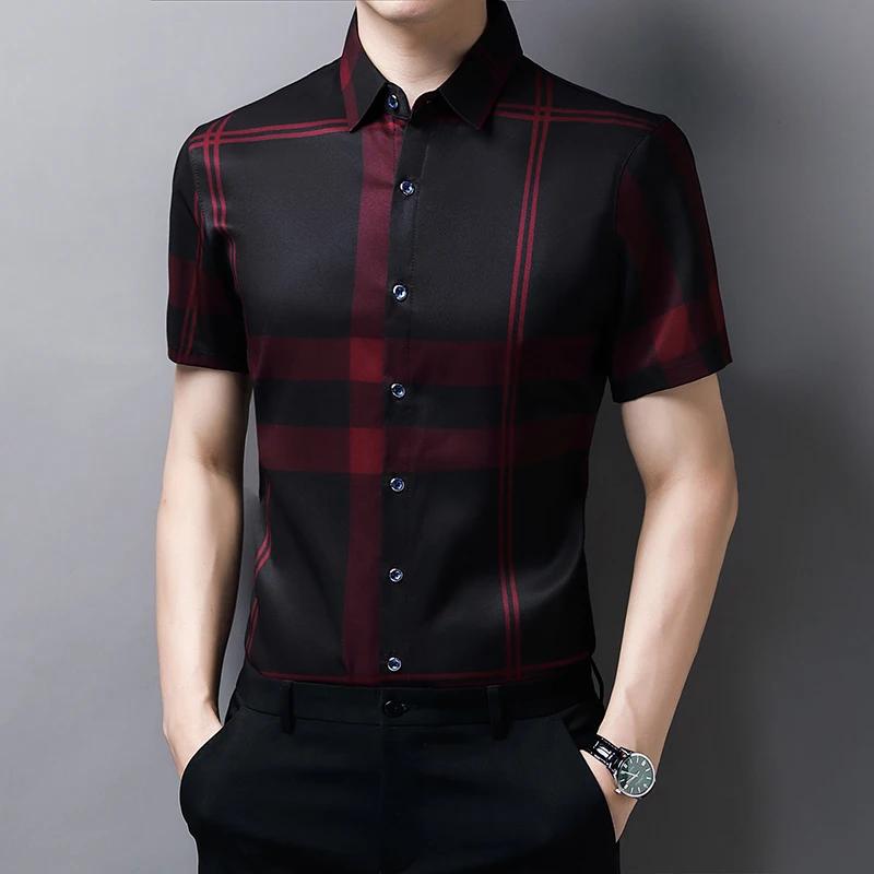 Мужская рубашка с коротким рукавом в стиле business casual Мужская клетчатая рубашка
