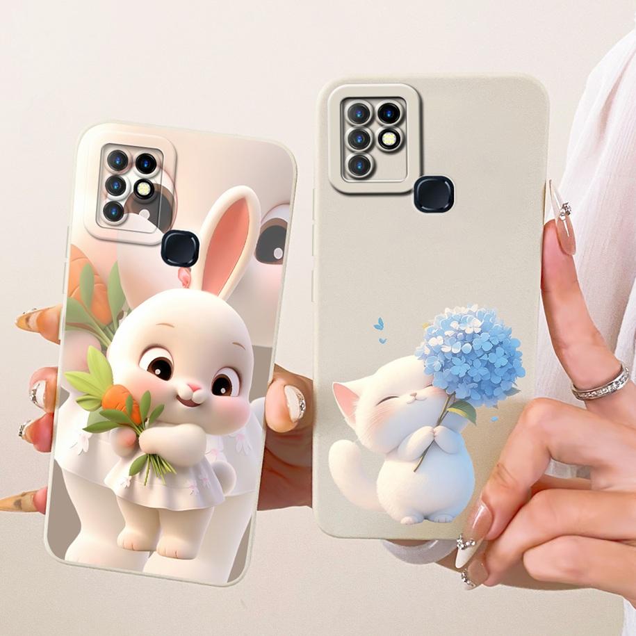 Case For Infinix Hot 10 Cover X682B X682C Lovely Cartoon Rabbit Cat Soft Silicone Bumper For Hot 10 Play 10T 10S NFC Phone Cases