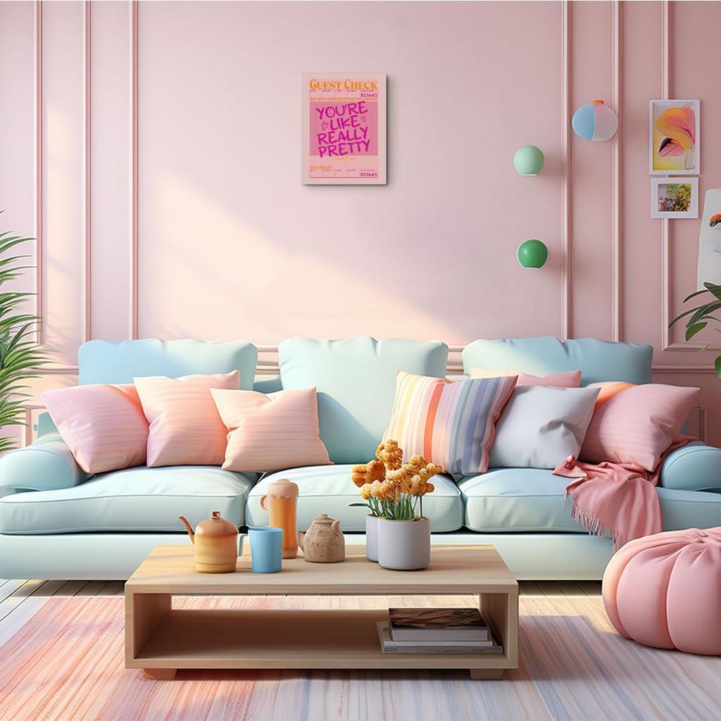 Preppy Trendy Funky Canvas Wall Art Aesthetic Poster Girls Room Decor Cute Girly Paintings Wall Decor Artwork You're Pretty Print for Home Bedroom