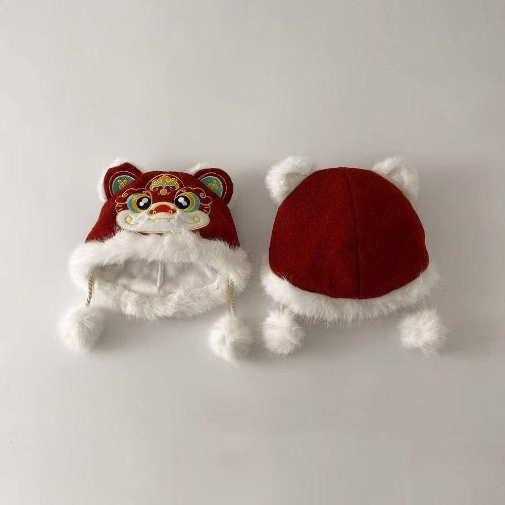 Thickened Children's Lion Dance Hat Ear Muffs Winter Warm Hat Fashion Plush Beanies Outdoor