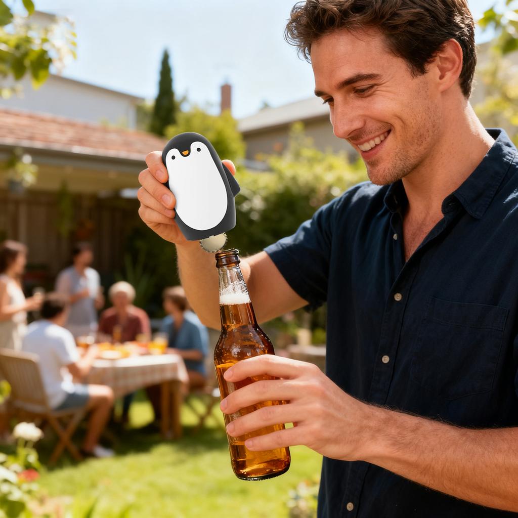 Penguin Bottle Opener – Magnetic Cap Catcher, Automatic Push Down Off Beer And Opener, Fun For Home Bar Camping And Parties