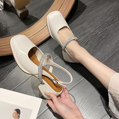 2024 Осень Новые женские туфли на высоком каблуке, модные женские повседневные сандалии на толстом каблуке, для вечеринок и работы, белые мюли Мэри Джейн