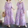 2025 Women New Plus Size Spring Long Dress Vintage Basic Long Sleeve Loose Casual Floral Maxi O-Neck