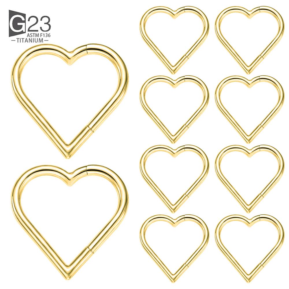 10 шт. Титановое кольцо для пирсинга Дэйт в форме сердца ASTM F136, кольцо-хуп для уха, хряща, трагуса, хеликса, на шарнирном сегменте, с прозрачным кубическим цирконием