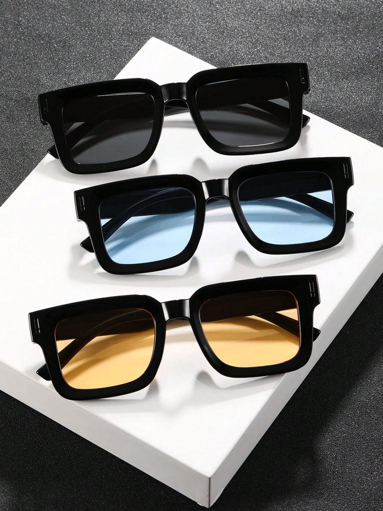 3PCS Plastic Fashion Square Frame Women Sunglasses For Daily Life Men Shades Accessories.