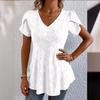 Summer Solid Colour V-neck Comfortable Casual T-shirt Short Sleeve Top for Women