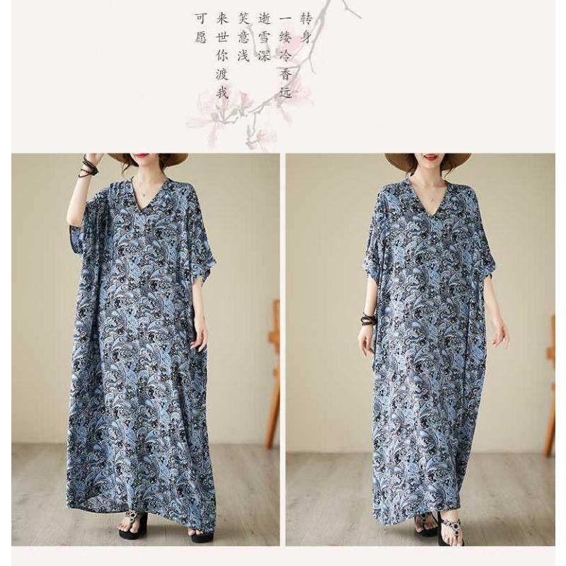 Тонкое платье с V-образным вырезом, большого размера, свободного кроя, в литературном стиле для отпуска, пляжная юбка