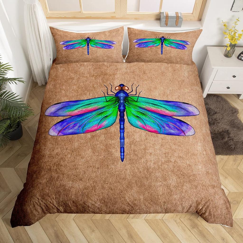 Пододеяльник Boho Dragonfly King Queen с милым цветочным принтом и сердечком из полиэстера в деревенском стиле с акварельными цветами