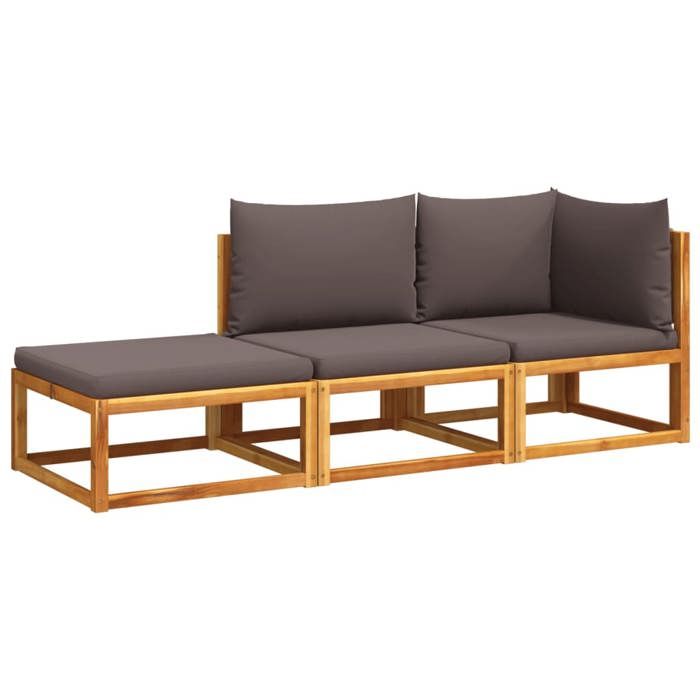 VidaXL Ensemble de canapés de jardin 3 pièces avec coussins, bois d'acacia et corde, 3278844