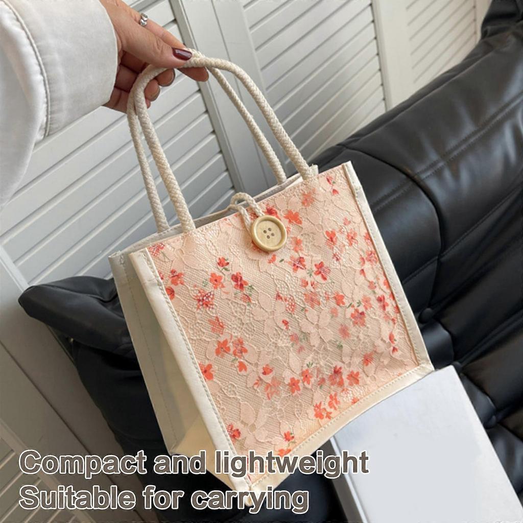 Fashionable Mini Fabric Bag With Sweet Floral Print Top Handle Handbag For Women Great For Casual Or School Use Pink