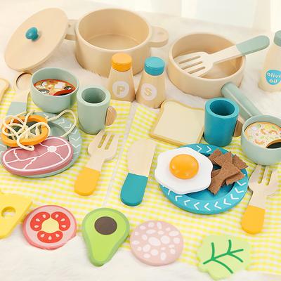 Деревянные детские игрушки-симуляторы кухни, развивающие игрушки для раннего образования, Посуда Кастрюля Сковорода Готовить Притворяться Играть, еда, ролевая игра
