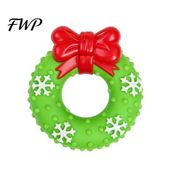 Non-Toxic Dog Chew Toys Christmas Squeaky Toys, Teeth Cleaning Interactive Pet Holiday Themed Balls with Candy Cane Wreath Shapes for Puppy