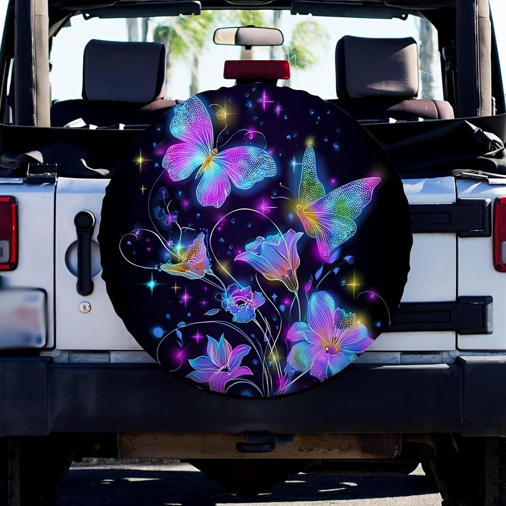 1pc 2D Flat Printed Universal Tire Cover Featuring A Colorful Butterfly Design Made From Polyester Fabric, Suitable For Car Deco