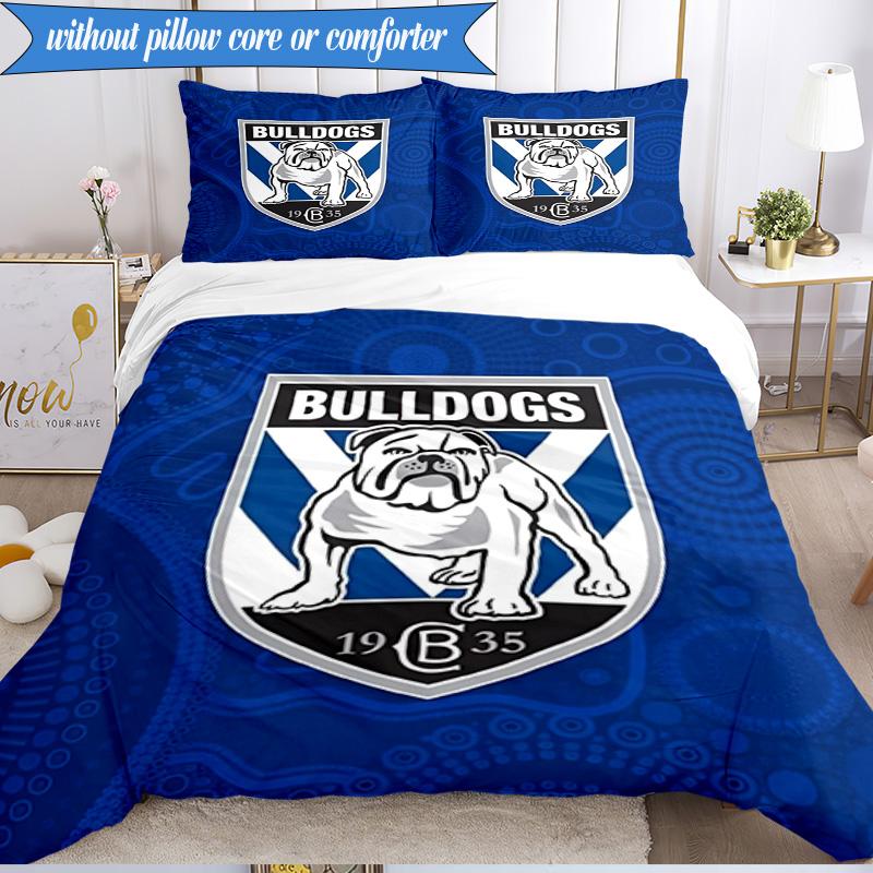 3PCS Bulldogs Team Crest Design Bedding Set 2D Printing (Includes 1 Duvet Cover + 2 Pillowcases Coreless), Bedroom decor,Fan gift