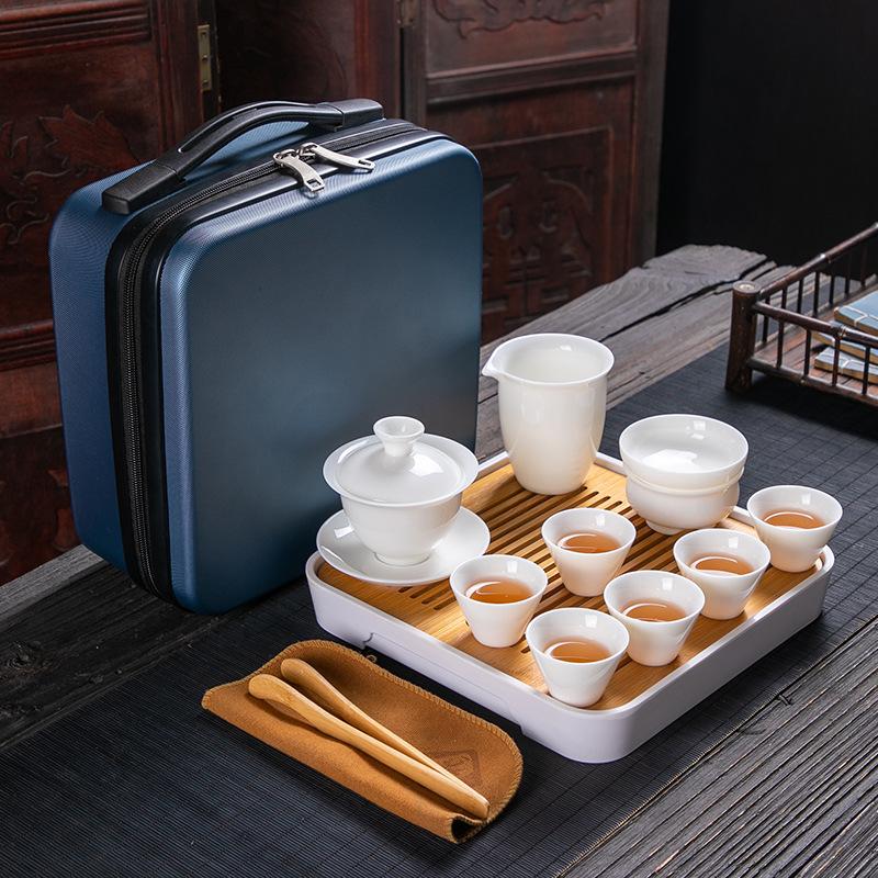 High-grade Suet Jade Porcelain Kung Fu Travel Tea Set Tea Art Teaching Set Business Company Merchandise Festival Gifts