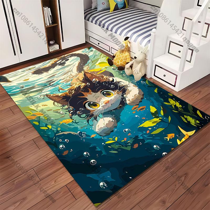 Cat swimming underwater with curiosity carpet Yoga living room room decor children's crawling mat doormat area rug games