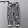 Autumn and Winter Men Trousers Casual Baggy Cargo Pants 98% Cotton Drawstring Elastic Waist Corduroy Full Length Pants