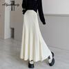 Korean Fashion Autumn Winter Women Maxi Long Warm Skirt High Waist Black Beige Gray Knitting Pleated Skirt Feminine Stylish Split Knitted Skirt