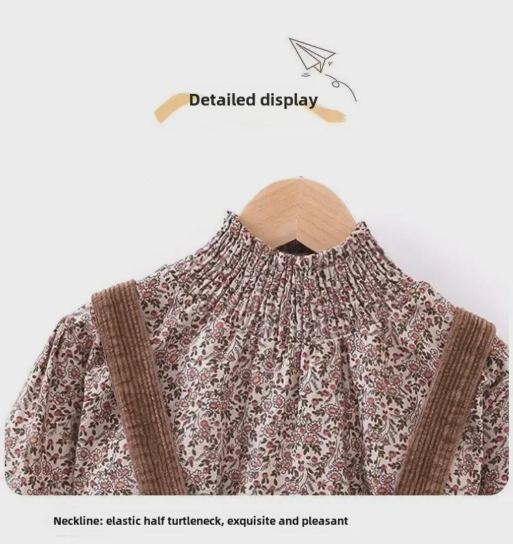 Комплект из двух частей в стиле ретро с цветочным принтом 2024 года для девочек — весенне-осенний комплект из двух частей