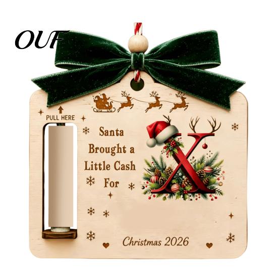 Holiday Money Gift Box for Students Personalized Letter Christmas Holder Cash, Wooden Alphabet Hanging Cash Creative Birthday Party Ornament