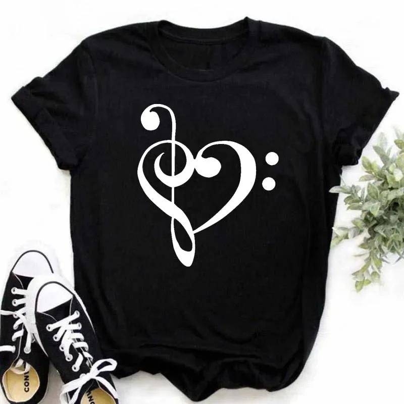 Plussize Harajuku Style Womens Tshirt Musical Note Print Top New Black Tshirt Womens Fashionable Graphic Tshirt Womens Top