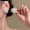 Милые Серьги-Цветы с Хрусталем и Жемчугом для Женщин Элегантные Модные Серьги-Гвоздики с Фианитом Белый Розовый Цветок Свадебная Вечеринка Украшения Подарок