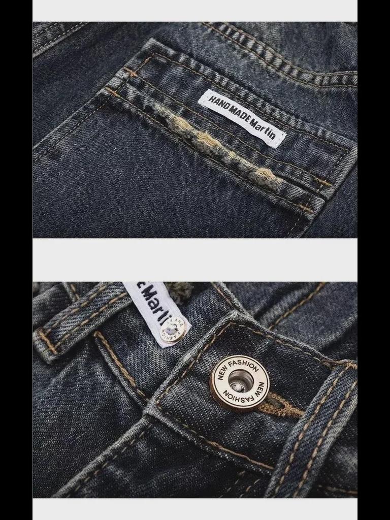 Женские узкие прямые джинсы с высокой талией и широкими штанинами в стиле ретро - Коллекция Весна/Лето