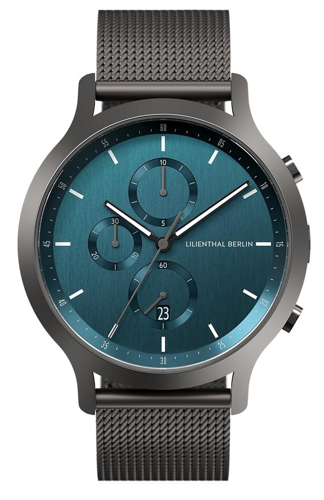 Lilianthal Berlin Chronograph Watch with Date Made in Gray Men's Display, Germany, C01-112-B023F,