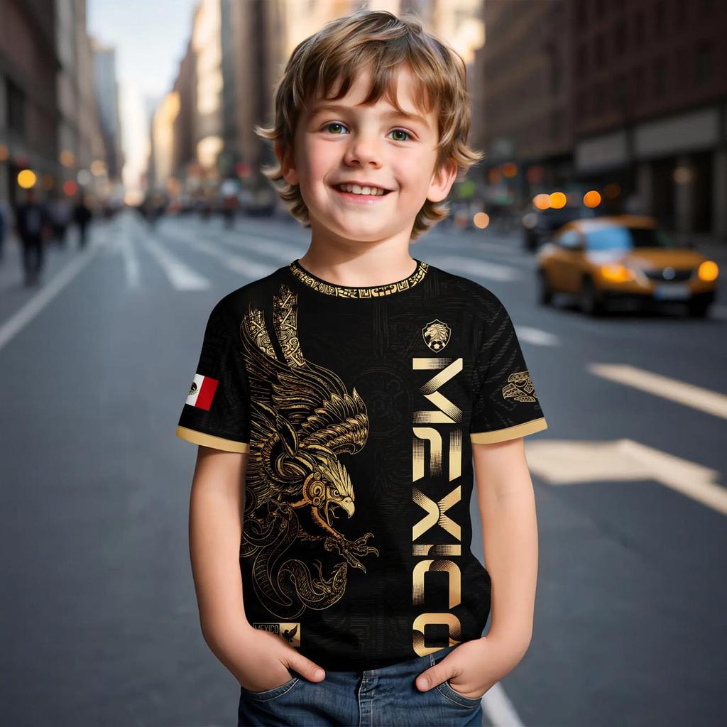 Kids Casual Short Sleeve T Shirt Mexico Themed Letter Print Lightweight Comfortable Summer Top for Boys and Girls
