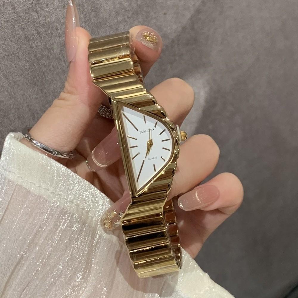 Irregular Niche Women's Watch Gold Chain Elegant Luxury Ladies' Wristwatch Half-Moon Dial Fashion Jewelry Quartz Watch Business