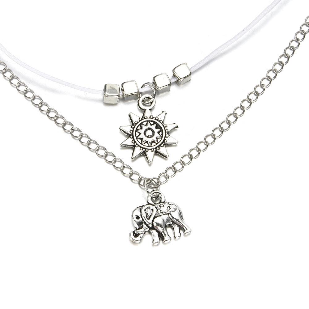 Браслет на лодыжку из кожи с цепочкой из сплава Bohemian Elephant & Sun с бусинами