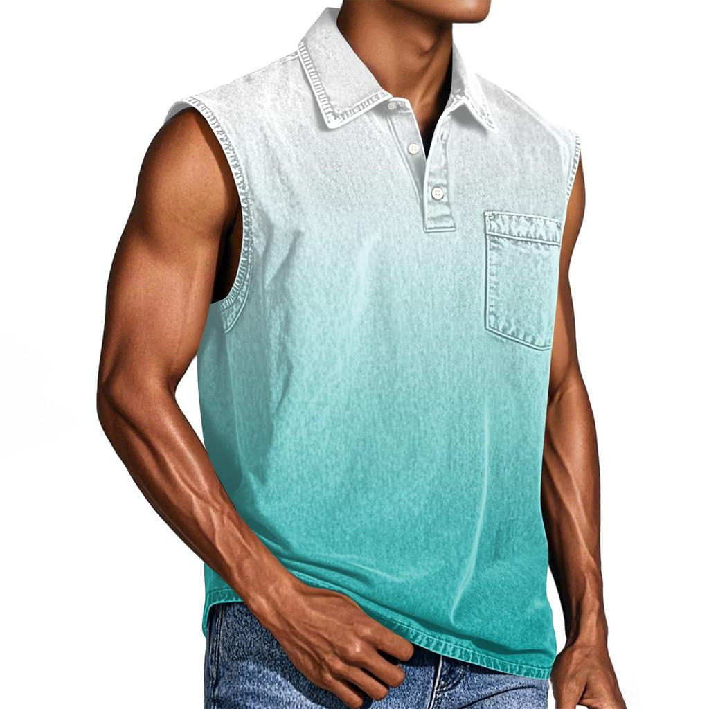 Мужская состаренная рубашка без рукавов с градиентным принтом