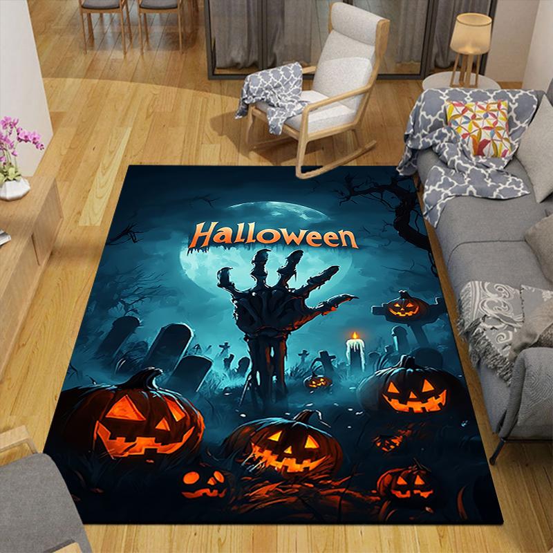 1Pc Spooky Halloween Night Rug, Office Carpet Indoor Outdoor Doormat, Non-Slip, Comfortable, Living, Christmas Halloween, Xmas Gift G125