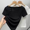 Футболка с короткими рукавами для женщин, новый стиль женской одежды, однотонный вырез, ретро-топ в китайском стиле