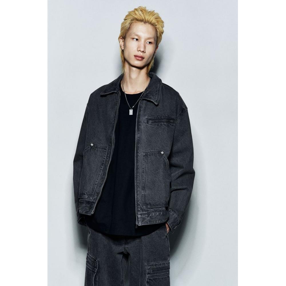 Куртка HM deniM свободного кроя, темно-серая, деним