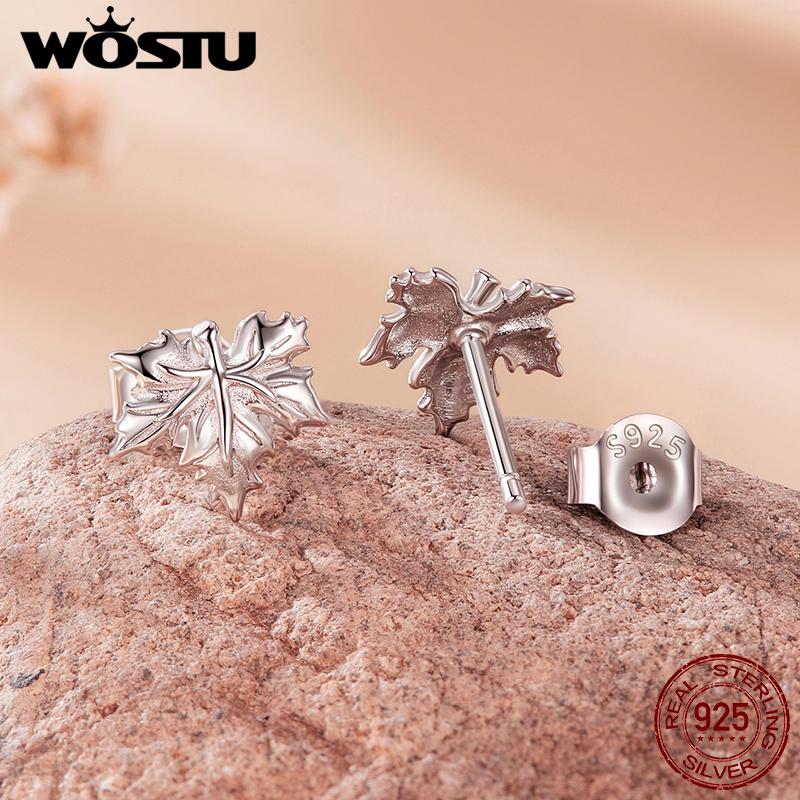 WOSTU Серьги-гвоздики из стерлингового серебра 925 пробы с кленовыми листьями для женщин, серебряные гвоздики в виде цветка и листа s925, подарок на День Благодарения